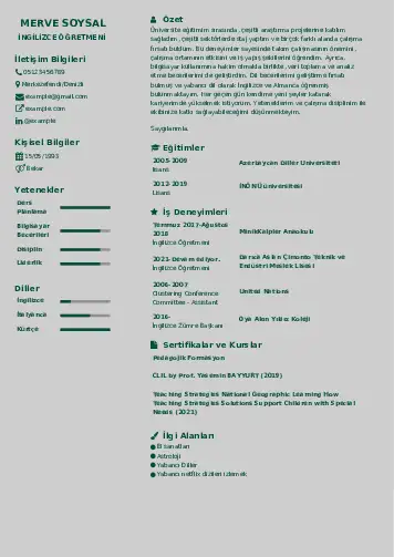 Yabancı Dil Öğretmeni Cv Örnekleri cv indir